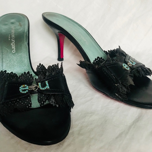 Emanuel Ungaro Black Kitten Heel Mule Sandal - Picture 1 of 8